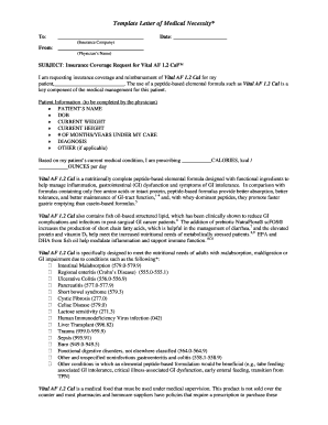 Letter of Medical Necessity for Vital AF 1.2 Cal