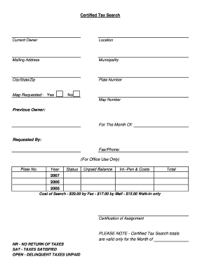 Certified Tax Search Form