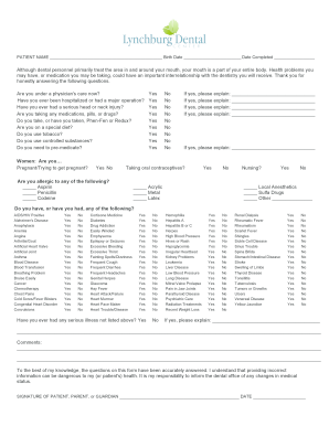 Lynchburg Dental Center Patient Medical History Form