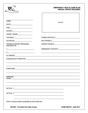 Emergency Health Care Plan Form
