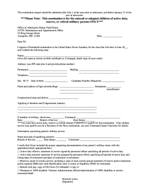 US Naval Academy Presidential Nomination Request