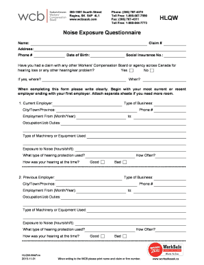 Workers' Compensation Board Noise Exposure Questionnaire