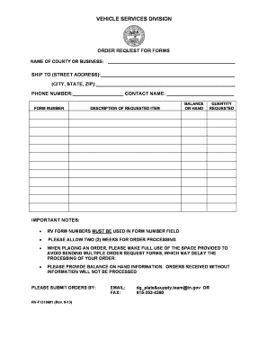 Vehicle Services Division Order Request for Forms