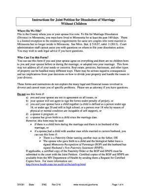 Minnesota Joint Petition for Dissolution of Marriage Without Children