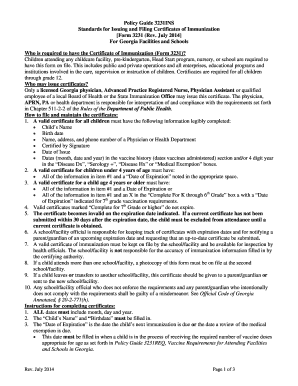 Georgia Certificate of Immunization Form 3231