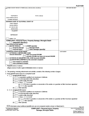 California Personal Injury Complaint Form