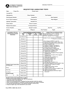 Federal Highway Administration Laboratory Test Request Form