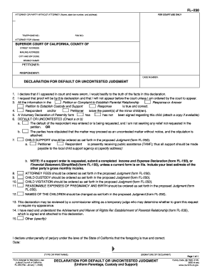 Declaration for Default or Uncontested Judgment