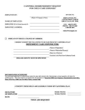 Cafeteria Reimbursement Request for Child Care Expenses