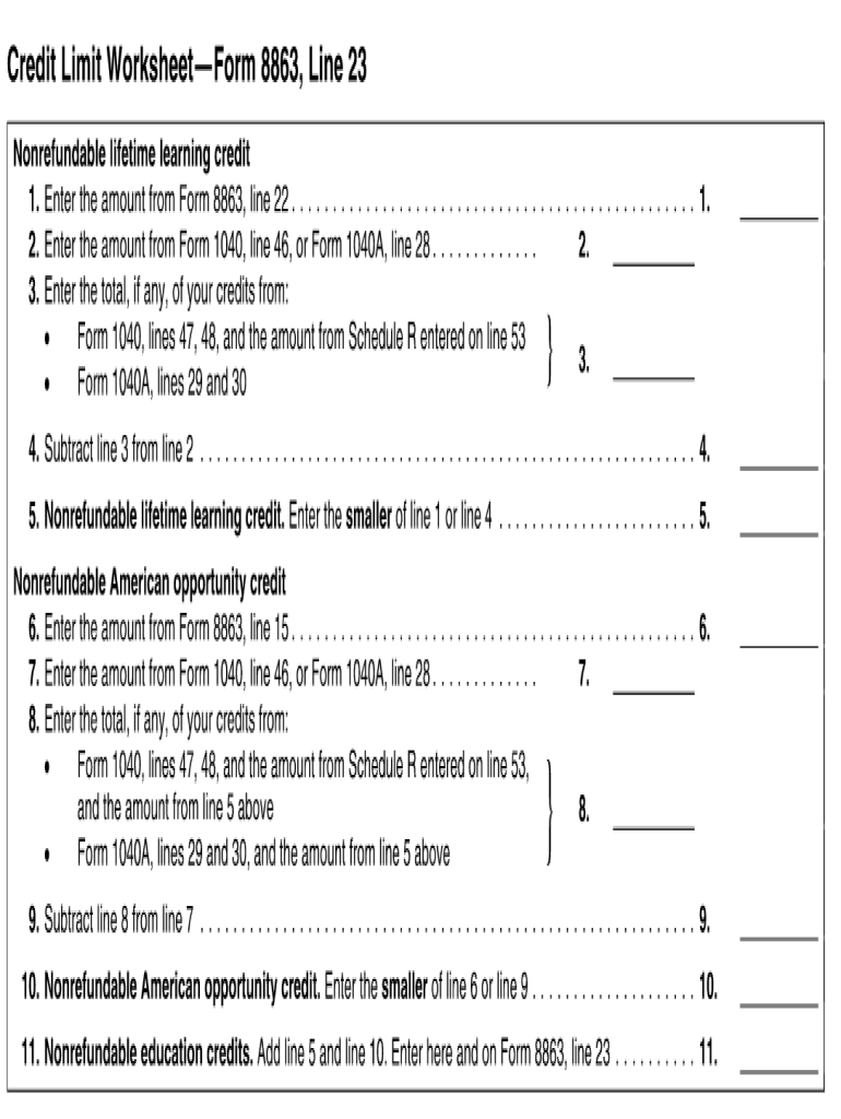 Lifetime Limitation Worksheets