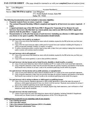 US Mortgage Loss Mitigation Fax Cover Sheet
