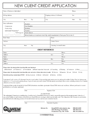 NEW CLIENT CREDIT APPLICATION - QuanTEM Laboratories