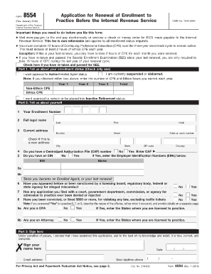Form 8554 Application for Renewal of Enrollment to Practice Before the IRS