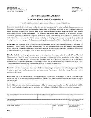 Standard Form 85P Authorization for Release of Information
