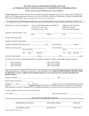 Arkansas Child Maltreatment Central Registry Release Form