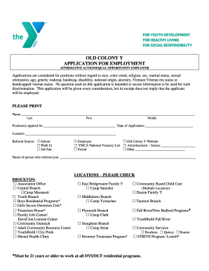 Old Colony Y Employment Application