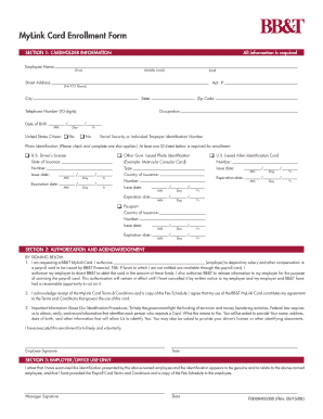 BB&T MyLink Card Enrollment Form