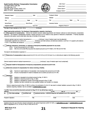 South Carolina Employer's Request for Hearing