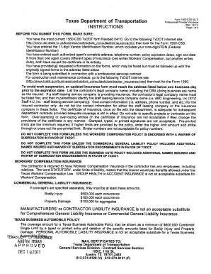 Texas Department of Transportation Professional Provider Insurance Certificate