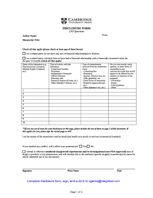 CNS Spectrums Disclosure Form