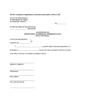 Acceptance of Appointment as Personal Representative