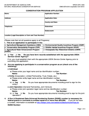 USDA Conservation Program Application
