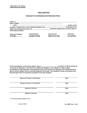 IRS Form 4421 Declaration of Executor's Commissions and Attorney's Fees
