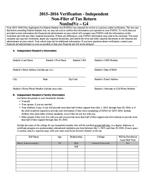 2015-2016 Verification Non-Filer Tax Return Form