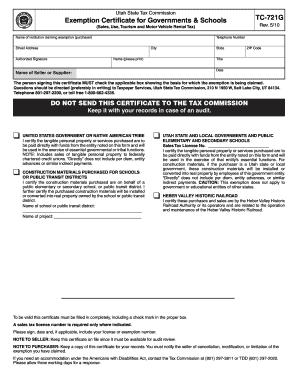 Utah State Tax Exemption Certificate for Governments and Schools