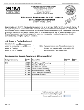 California CPA Licensure Self-Assessment Worksheet