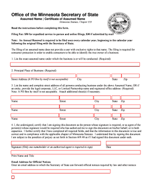 Minnesota Assumed Name Certificate