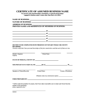 Certificate of Assumed Business Name