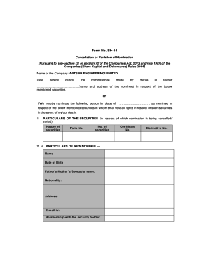 Cancellation or Variation of Nomination Form
