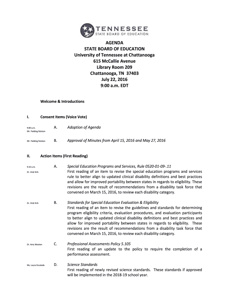 AGENDA STATE BOARD OF EDUCATION University of Tennessee ... - tn Preview on Page 1
