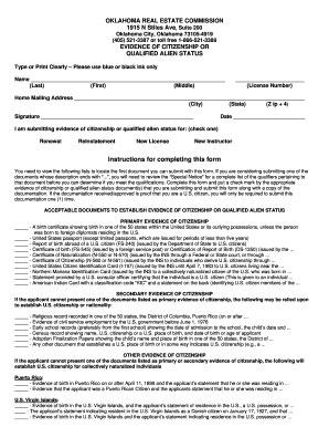 Oklahoma Real Estate Commission Citizenship Form