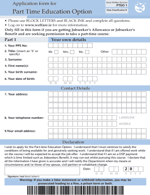 Part Time Education Option Application Form