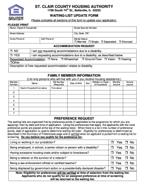 St. Clair County Housing Authority Waiting List Update Form
