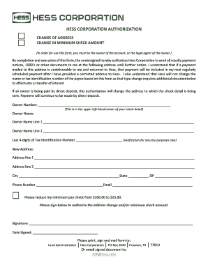 Hess Corporation Royalty Payment Address Change Form