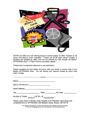 AFTRA SAG AMC Discount Movie Tickets Order Form