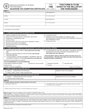 Missouri Sales/Use Tax Exemption Certificate