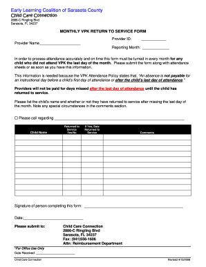Monthly VPK Return to Service Form