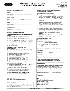 TITAB Cabler Registration Application