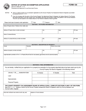 Notice of Action on Exemption Application Form 120