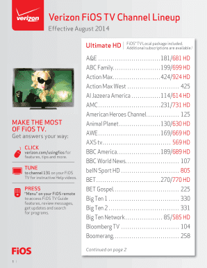 Fillable Online Verizon FiOS TV Channel Lineup Fax Email Print - pdfFiller