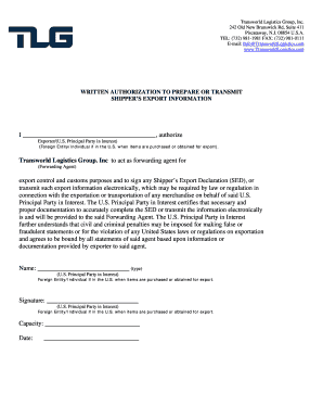 Written Authorization for Export Information