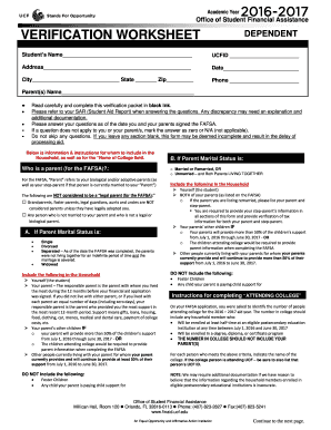 Verification Worksheet Dependent