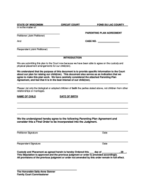 Wisconsin Parenting Plan Agreement