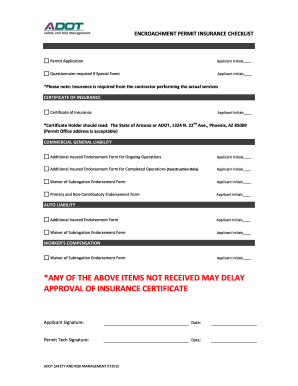 Arizona Encroachment Permit Insurance Checklist