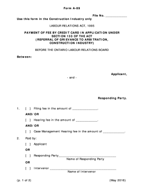 Form A-89 Payment by Credit Card