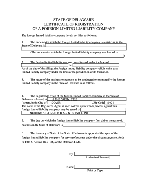 Certificate of Registration of Foreign Limited Liability Company